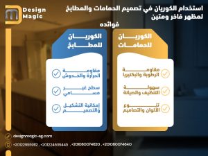 استخدام الكوريان في تصميم الحمامات والمطابخ لمظهر فاخر ومتين